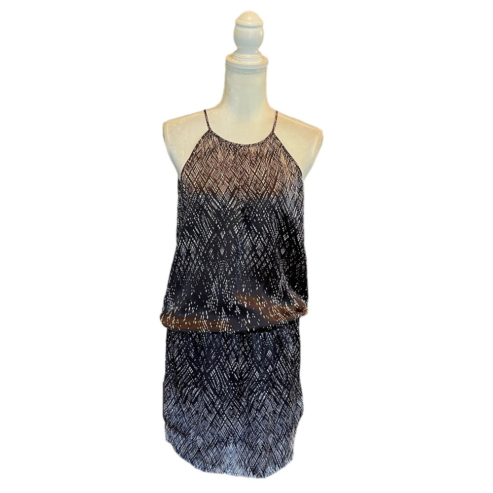 Joie Black and White Silk Printed Mini Halter Dress M